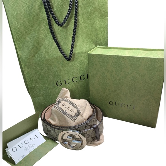 Gucci, Monogram Silver/Brown Belt - Picture 7 of 8